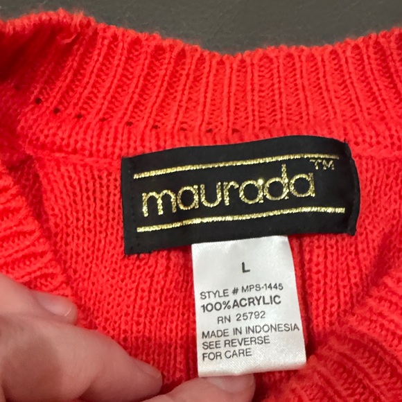 Maurada Chic Red Sweater with Jeweled Accents size Large - Picture 2 of 6